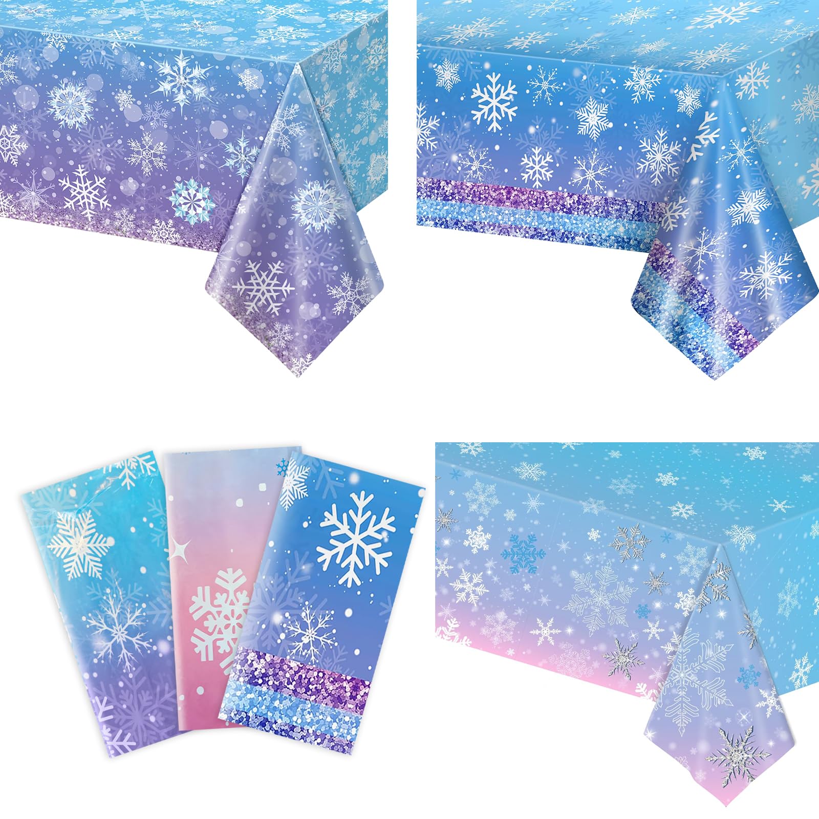 3Pcs Winter Snowflake Plastic Tablecloth Decorations, Winter Wonderland Disposable Table Cover, Frozen Tablecloth Party Supplies for Birthday Christmas Holiday New Year Party