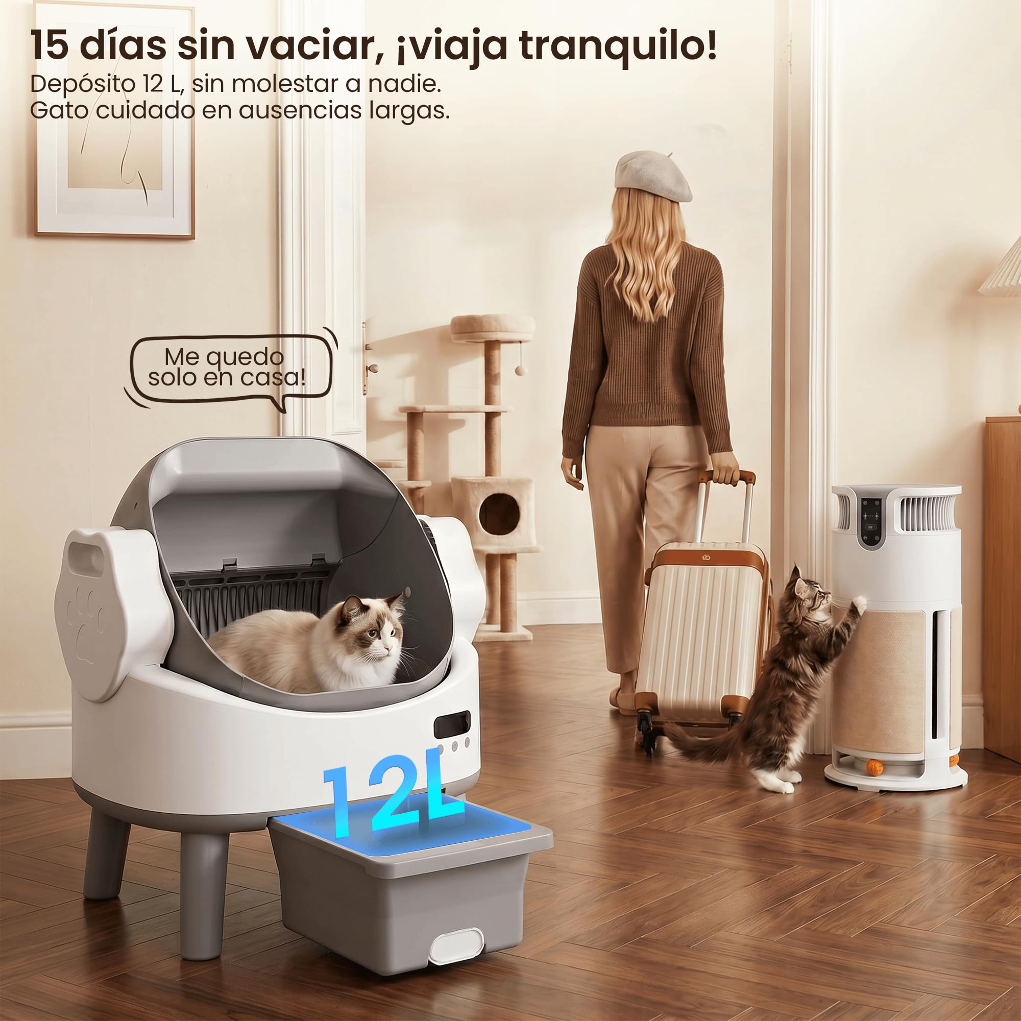 JUMMICO Arenero Autolimpiable para Gatos, Arenero Automático para Gatos Grandes hasta 10 kg, Eléctrico, con Protección y Eliminación de Olores, Ideal para Familias con Múltiples Gatos