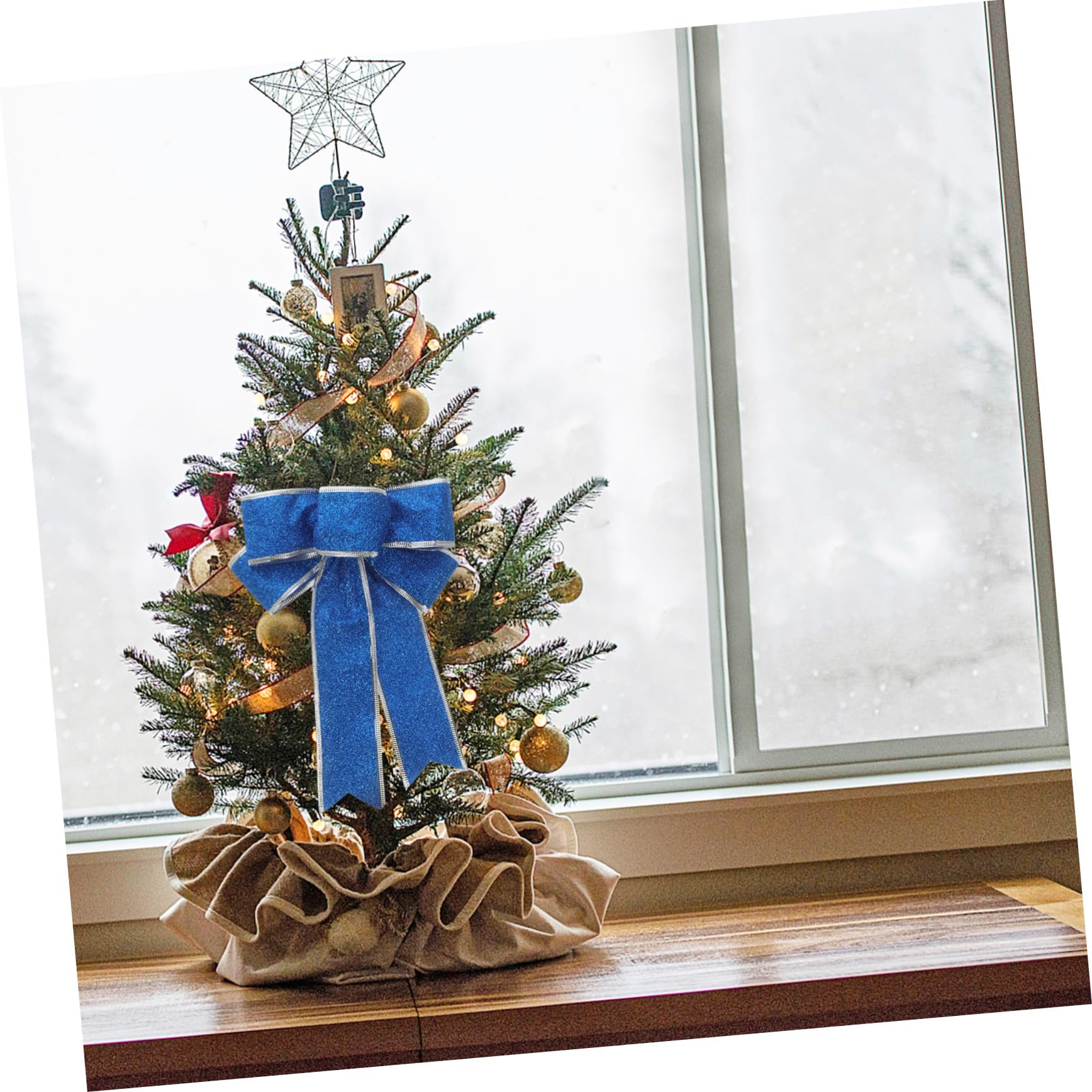 5piezas Lazo Navideño Brillante De Cinta Azul para Obsequio para Árbol De Navidad Decoración De Cinta De Navidad Adornos