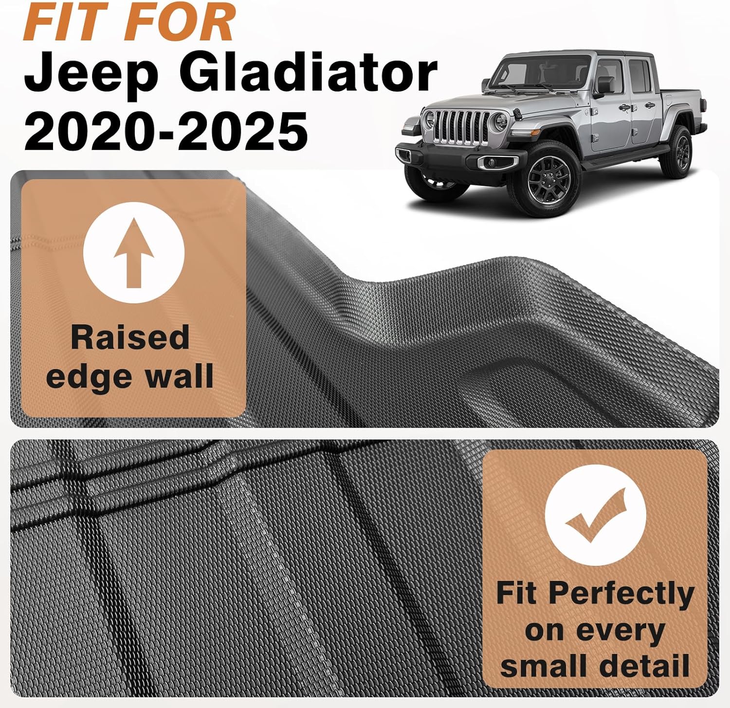 TripleAliners Truck Mat Compatible with 2020-2026 Jeep Gladiator JT 5FT Accessories, Truck Bed Mat Heavy Duty Custom Fit All Weather Protection TPE Pickup Liner - Image 5