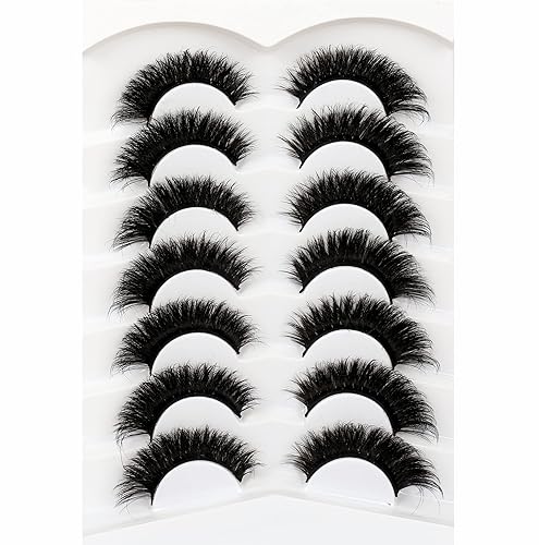 Miniatura 573 de Pooplunch Pestañas postizas de pelo de visón sintético, estilo de ojo de gato, paquete de pestañas postizas naturales esponjosas, paquete múltiple