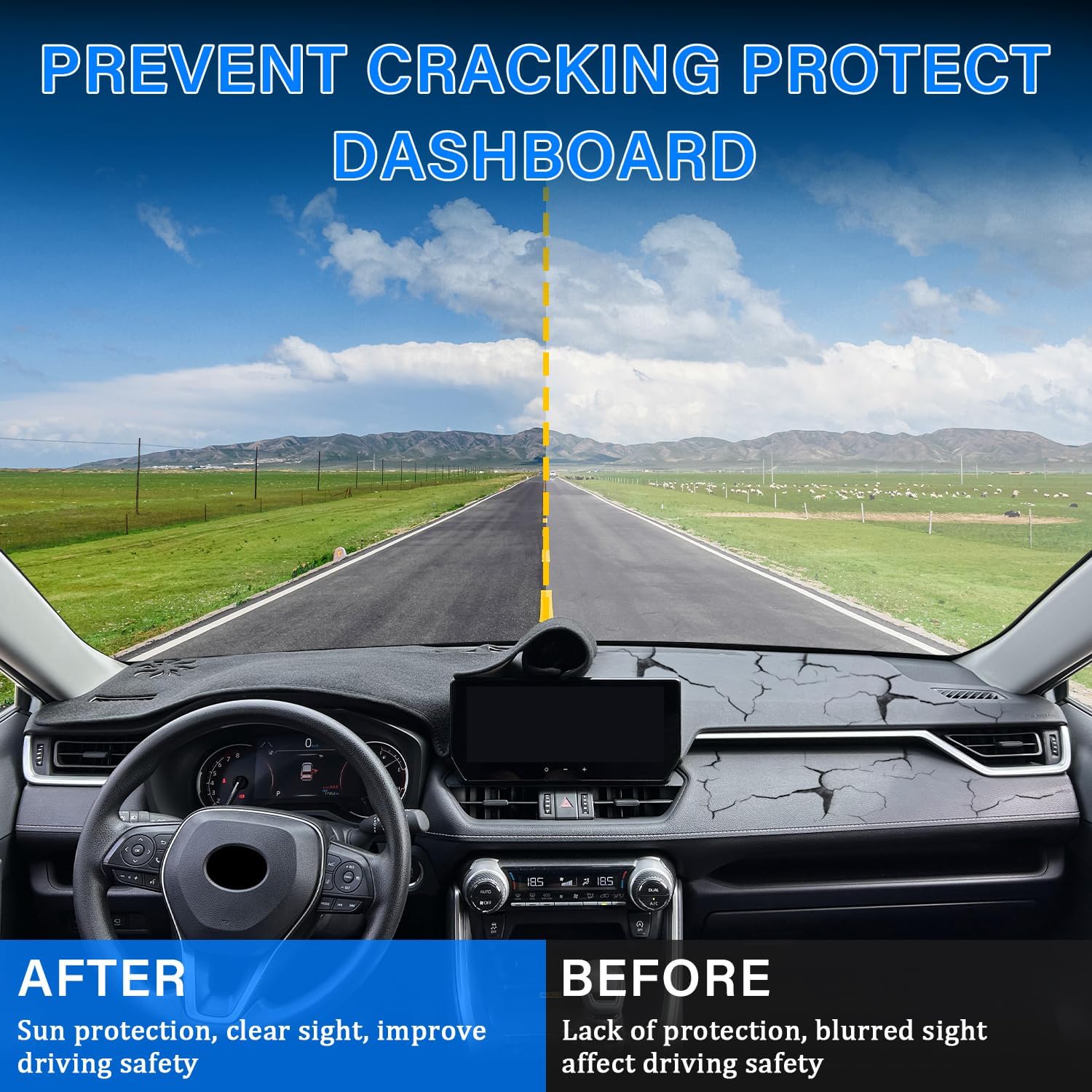 for Toyota Rav4 Accessories 2025 2024 2023 2022 2021 2020 2019 Dashboard Cover Dash Cover Mat Custom Fit Center Console Cover Sunshield Protector RAV 4 Pad（Black Trim）