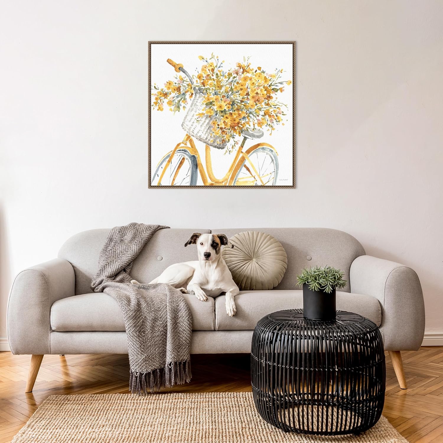 Amanti Art Framed Canvas Wall Art 30x30 Happy Yellow 07B by Lisa Audit, Framed Wall Art Canvas, Transportation Artwork, Traditional Decor, Large Poster Painting for Living Room, Bedroom, Bathroom,