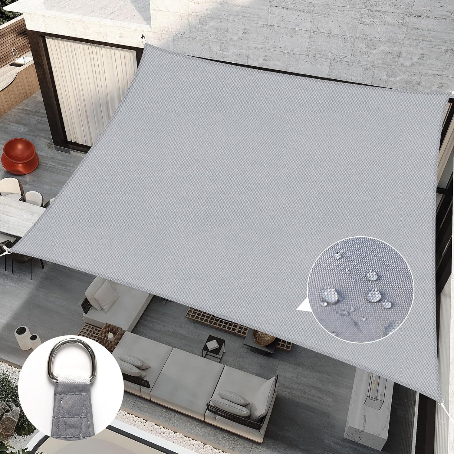 RICHIE Upgrade 12'x12' Sun Shade Sail Square Canopy, Water Resistant & UV Block Sunshade for Outdoor Patio Lawn Beach Garden Carport Backyard Deck Pergola, Light Grey Square-12'x12' Square Light Grey