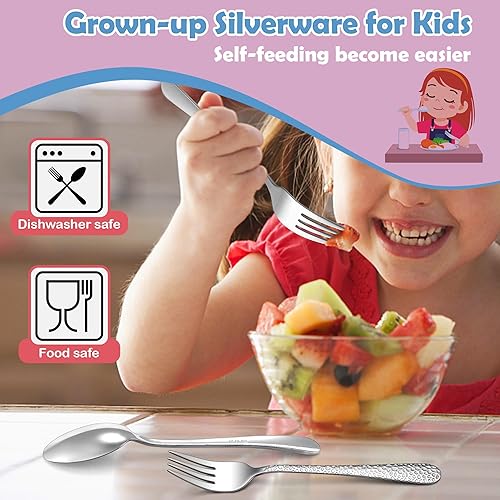 Miniatura 5 de E-far Juego de tenedores y cucharas para niños pequeños, 10 piezas de acero inoxidable, cubiertos seguros para niños para autoalimentarse,