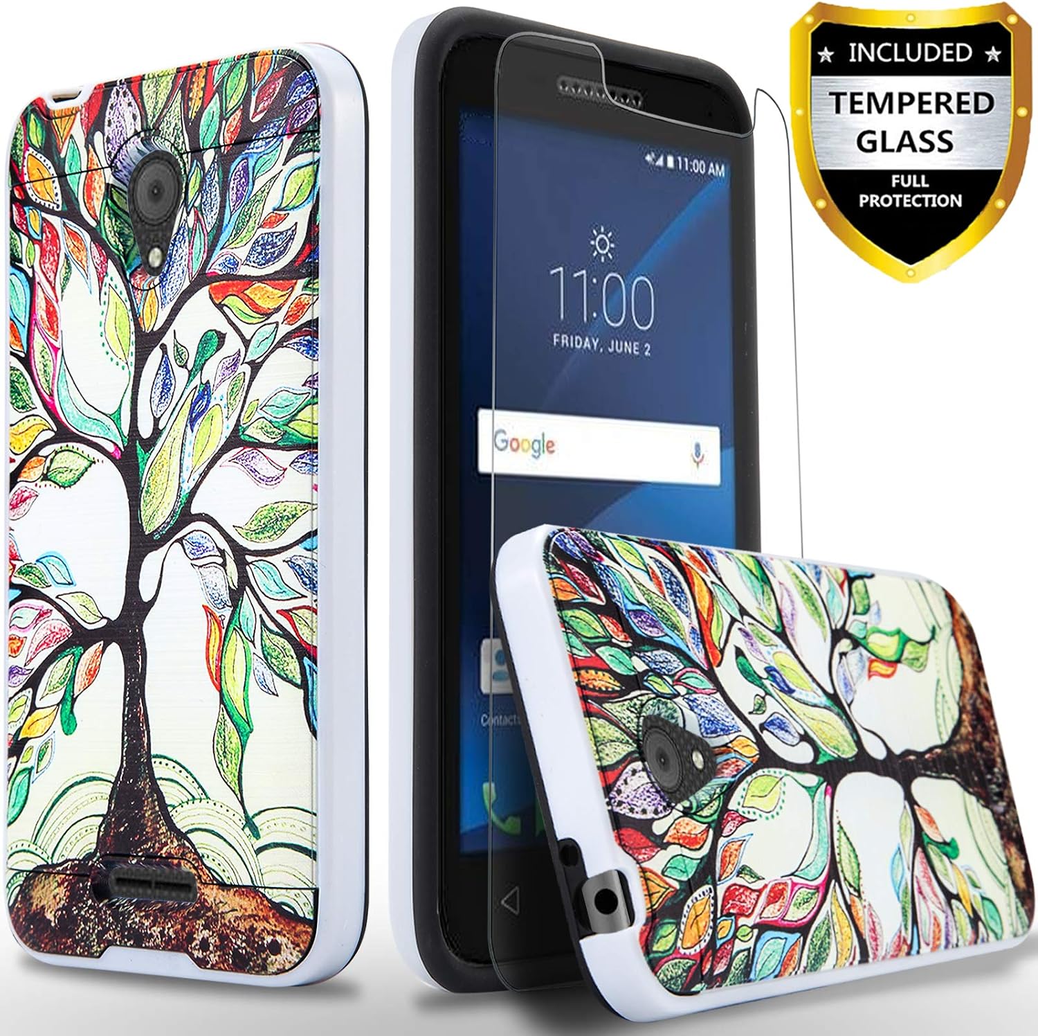 Circlemalls Alcatel IdealXcite Case, Alcatel Raven LTE (A574BL) Case, Alcatel Verso/CameoX Case, Shockproof Phone Cover with [Tempered Glass Screen Protector](Lucky Tree)