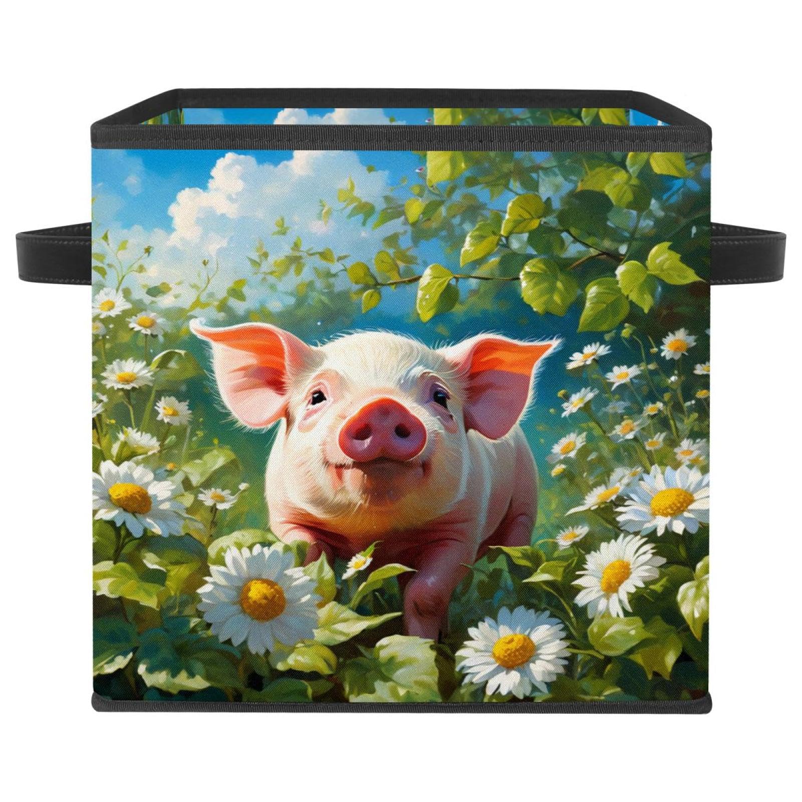Grand bac de rangement cubique cochon pour vêtements et jouets d'enfant