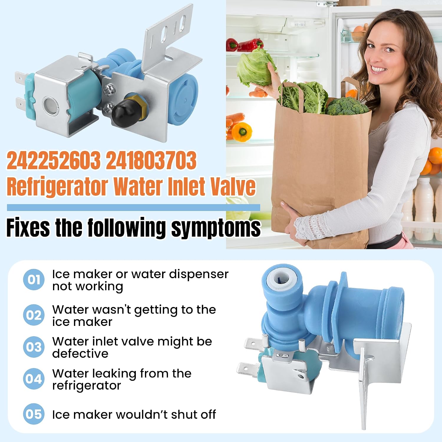 242252603 Refrigerator Ice Maker Water Inlet Valve fit for Fri-gidaire