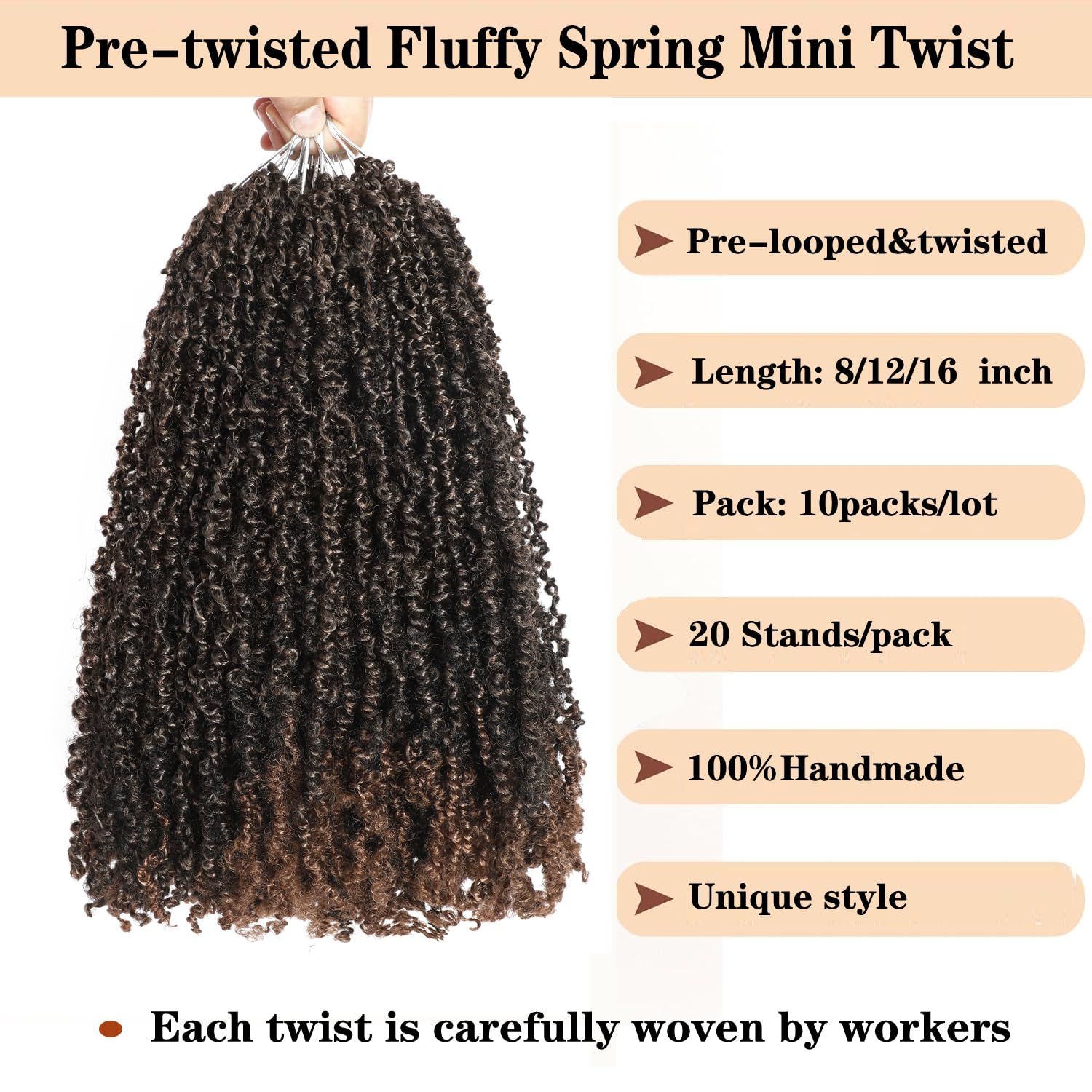 Yanky Crochet Hair 16 Inch Pre-Twisted Natural Black Kinky Mini Spring Twist Senegalese Braids - Image 2
