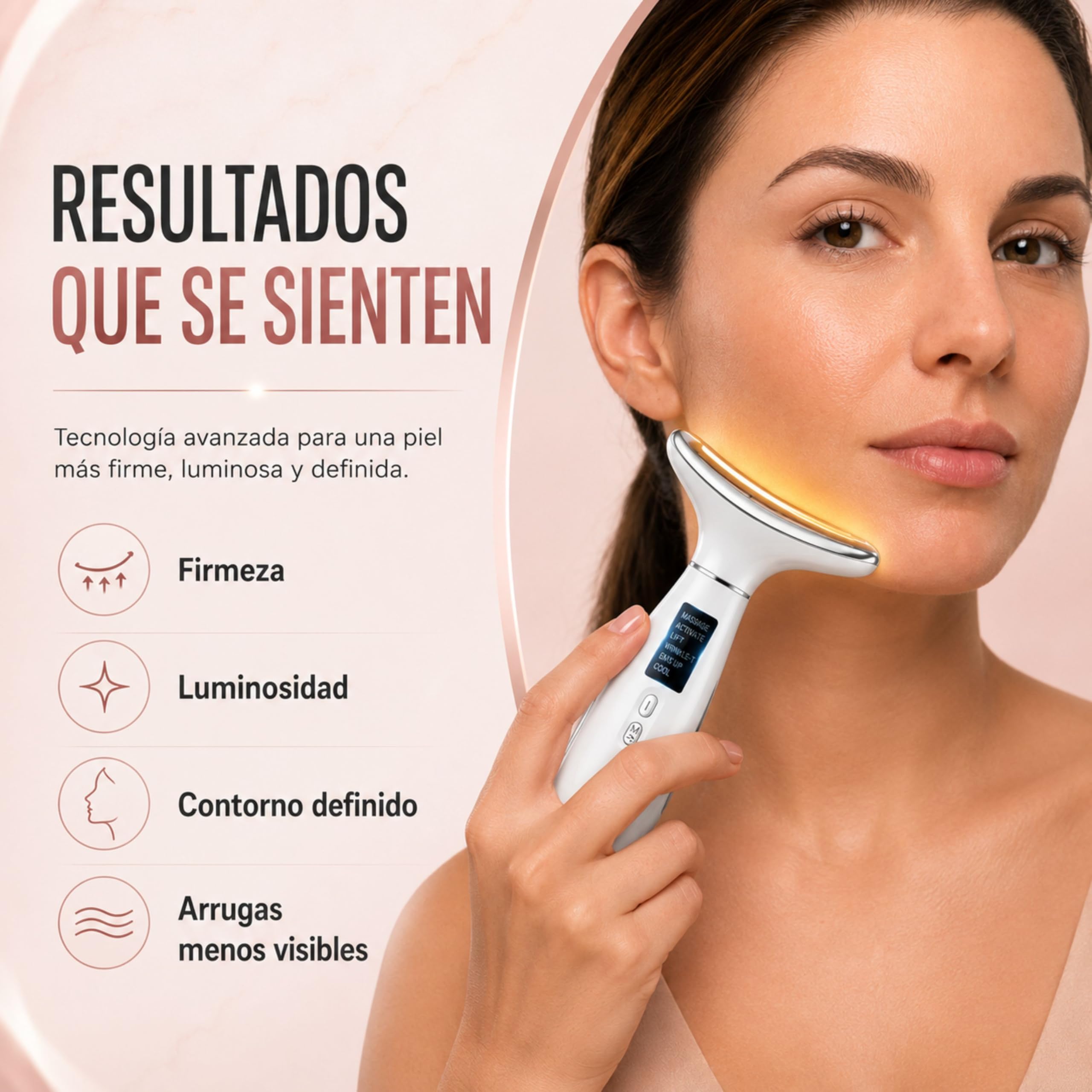 6-in-1-Massagegerät für Gesicht und Hals, straffend und Anti-Falten, Reduktion des Doppelkinns, Elektrostimulator mit LED-Licht, beleuchtet und stellt die Haut wieder her, mit Kalteffekt.