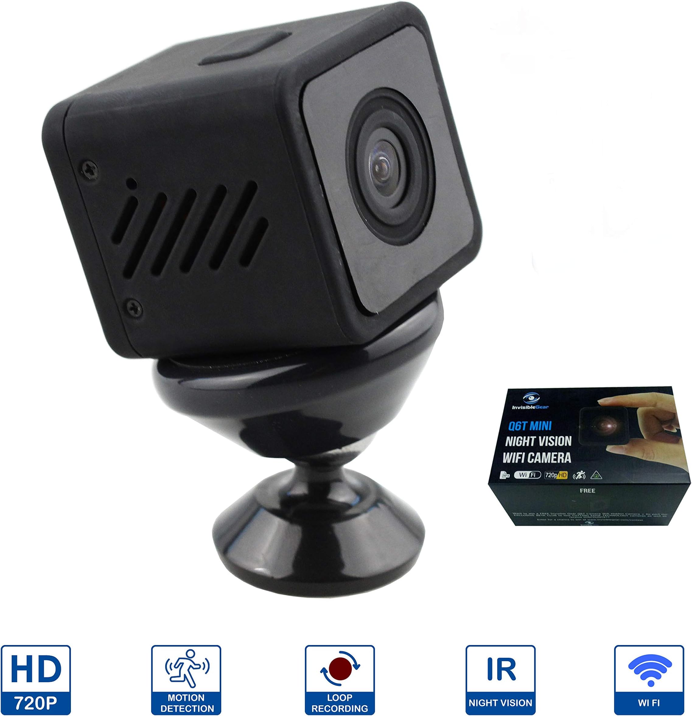 Mini Hidden Camera 720P with WiFi, Night Vision, Motion Detection, WiFi, 360 View, Indoor Spy Nanny Camera