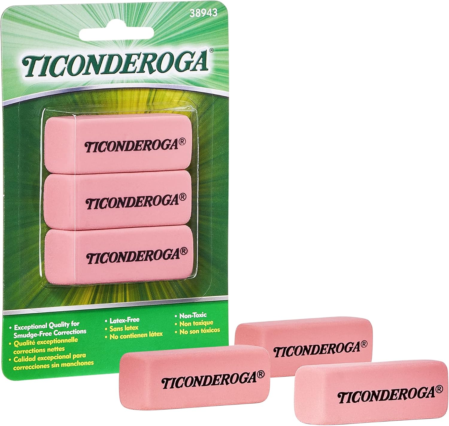 Ticonderoga Wedge Erasers, Pink, 3 Count : Pencil Erasers : Office Products