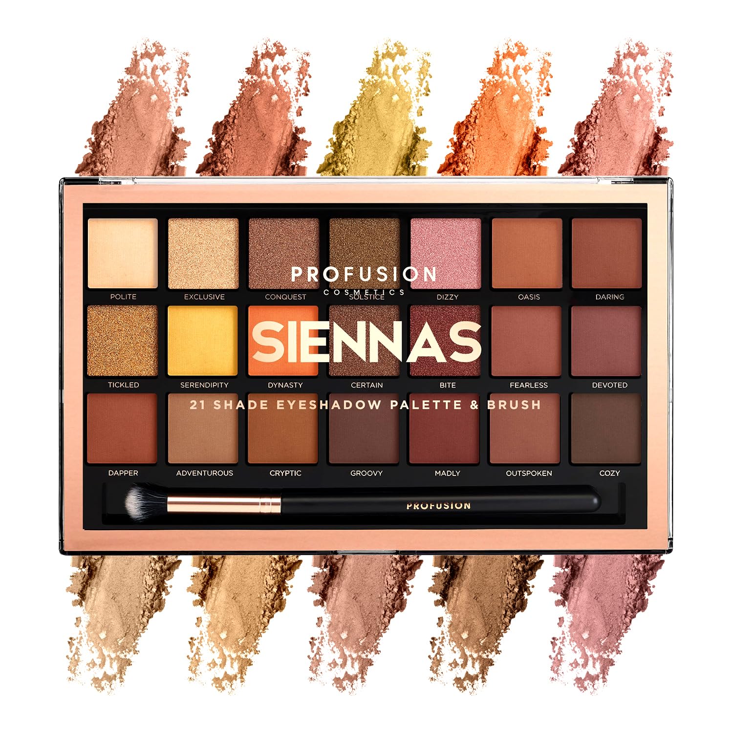 Profusion Cosmetics Collection de 21 Palettes D'ombres à Paupières et Pinceau, Siennas