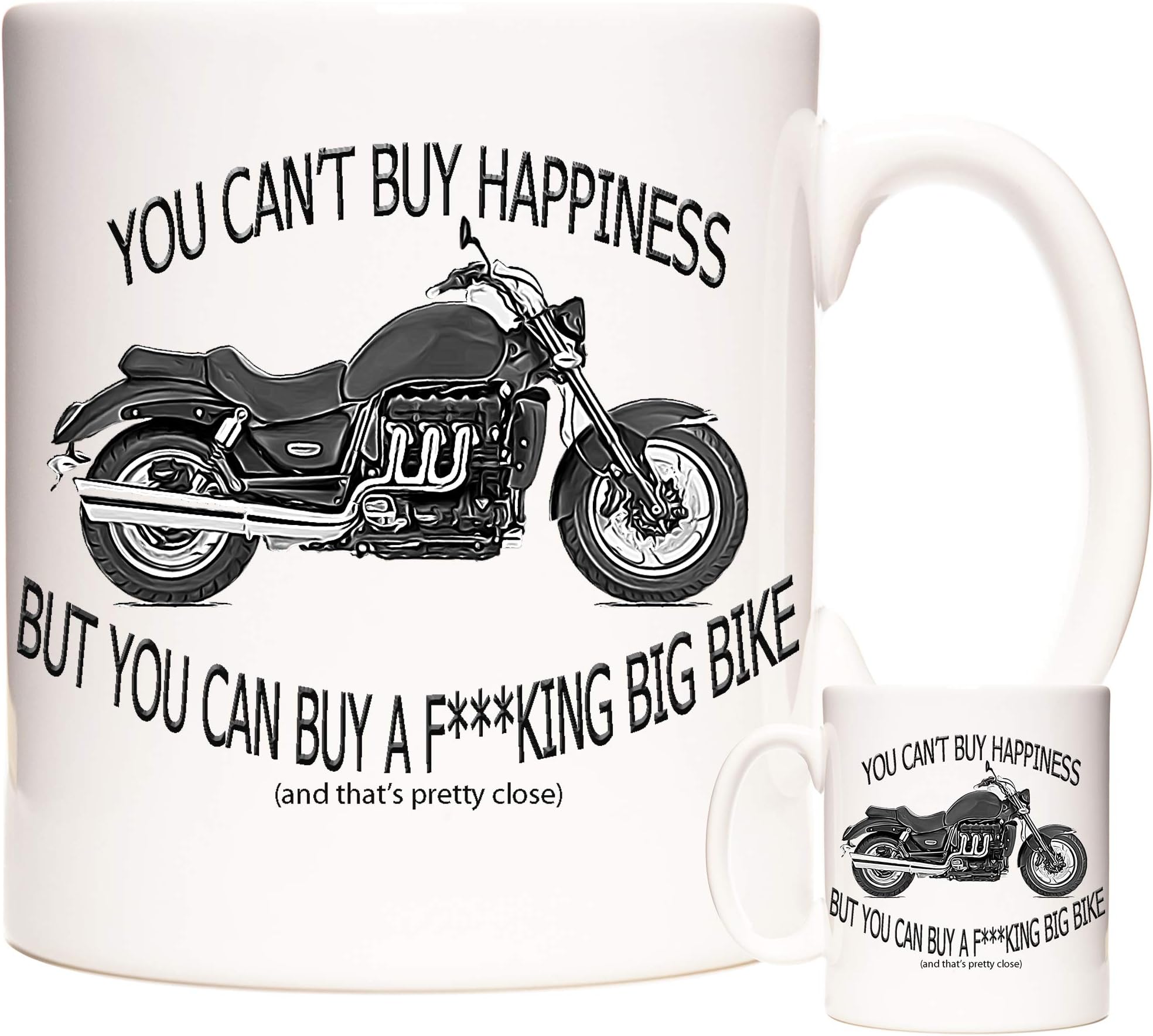 Motorbike Gift Mug. You Can't Buy Happiness Buy You Can Buy A BIG BIKE and that's pretty close. Biker Gift Mug. 11oz ceramic mug for motorcycle riders
