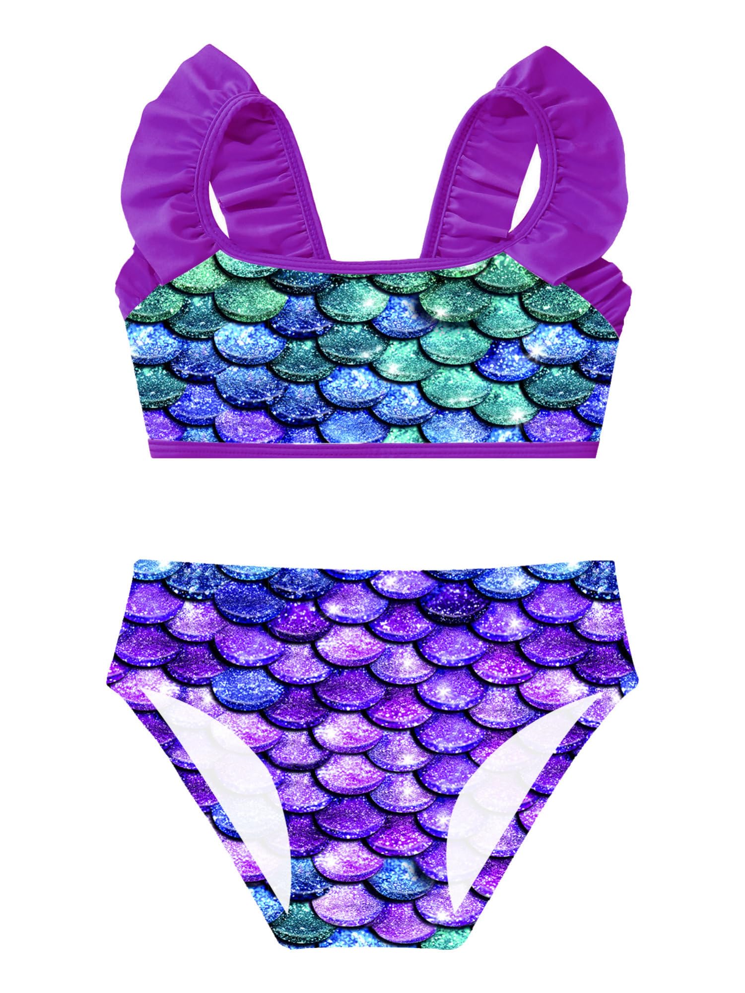 iEFiEL Mädchen Bikini mit Einhörner Meerjungfrau Badebekleidung Zweiteiler Badeanzug Bademode für Kleinkinder gr. 98-176 Violett 122-128