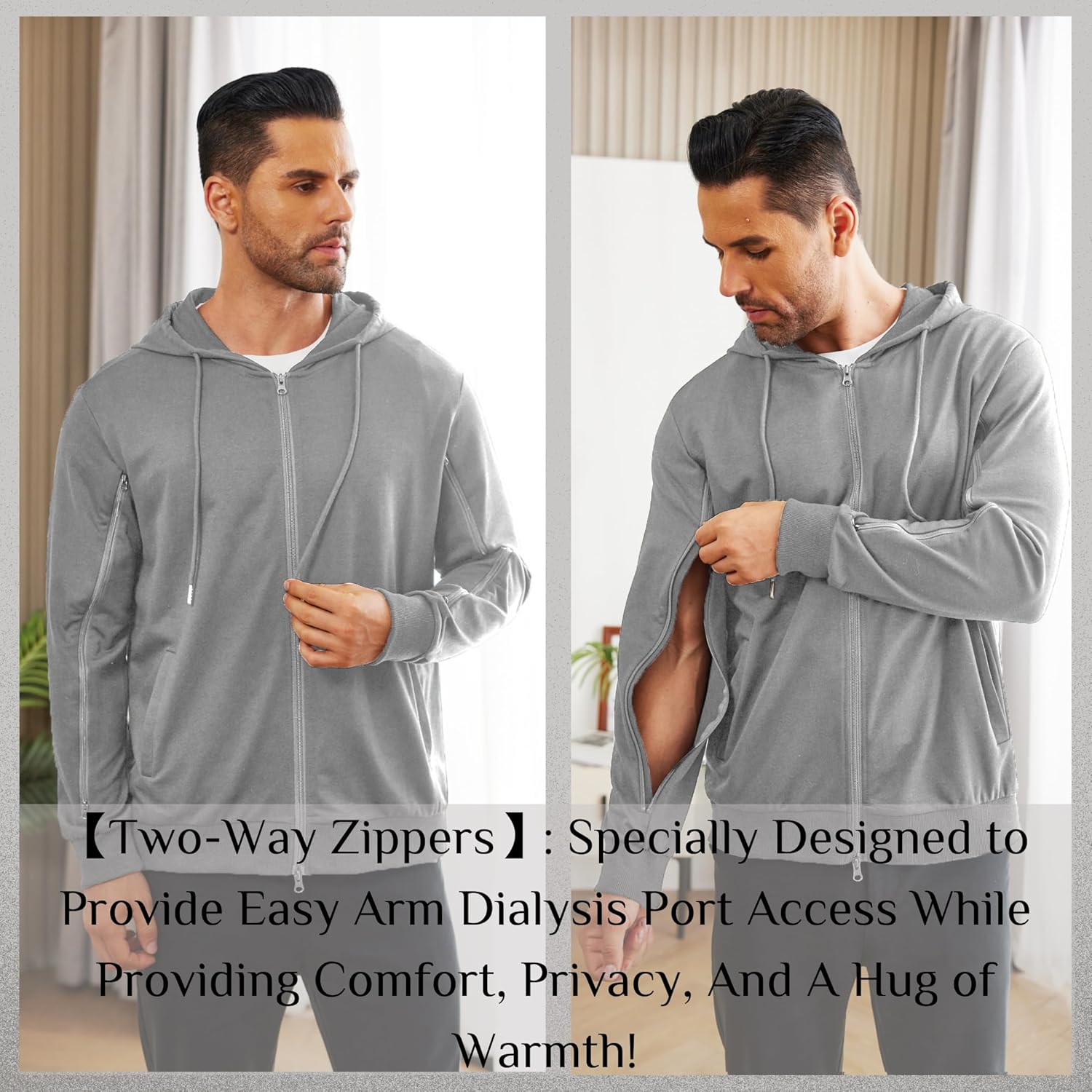 Deyeek Dialysis Sweatshirts with Arm Zipper Jacket Full-Zip Lightweight Hemodialysis Cotton Jacket with Pockets - Image 4