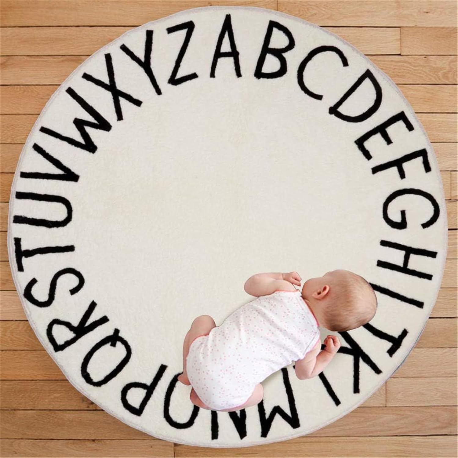 ABC Children's Round Rugs 2.6ft Toddler Toddler Floor Mats Alphabet Learning Rugs Soft Durable Non-Slip Play Mats Nursery Area Rugs Beige and Black Alphabet Bedroom Round Rugs Children's Room Rugs
