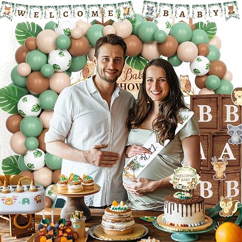 Miniatura 6 de Decoraciones de baby shower de bosque, decoraciones de fiesta de baby shower, decoración de fiesta de baby shower, fondo de animales de safari,