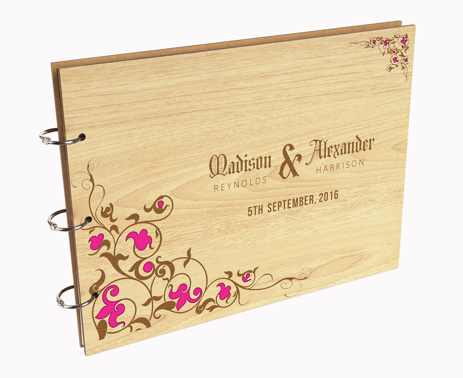 Darling Souvenir Personalized Engraved Laser Cut Wedding Guest Book Wooden Cover Sign-in Book Registry Guestbook Scrapbook-MC