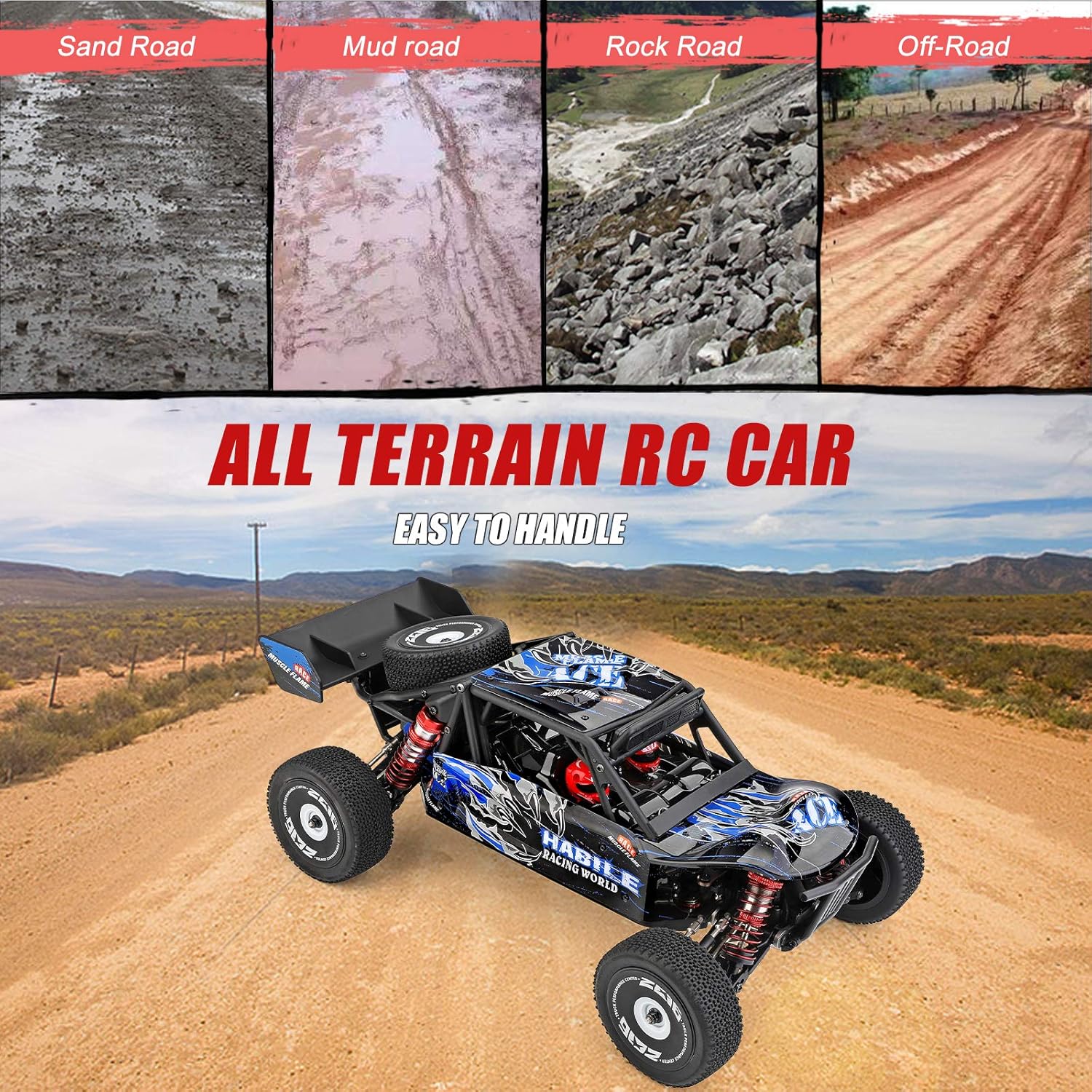 GoolRC WLtoys 124018 1:12 Scale Remote Control Car, 2.4GHz 60 km/h High Speed RC Car, 4WD All Terrain Brushless Off-Road Truck with 3 Lipo Batteries, Aluminum Alloy Chassis