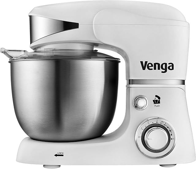 Venga Stand Mixer, 5 Liters Stainless Steel Bowl, 4 Accessories, Recipe Book, 1 000 W, White, VG M 3014 WH BS