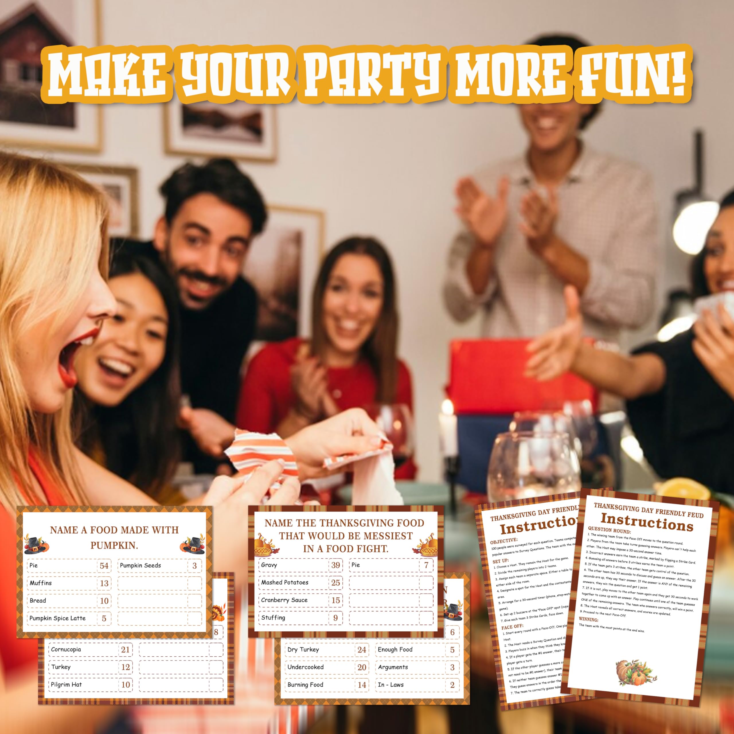 Giochi per feste del Ringraziamento per adulti, Gioco di faida amichevole del Ringraziamento, Giochi per feste autunnali, Forniture per la notte di giochi per famiglie, Quiz di quiz sulla faida