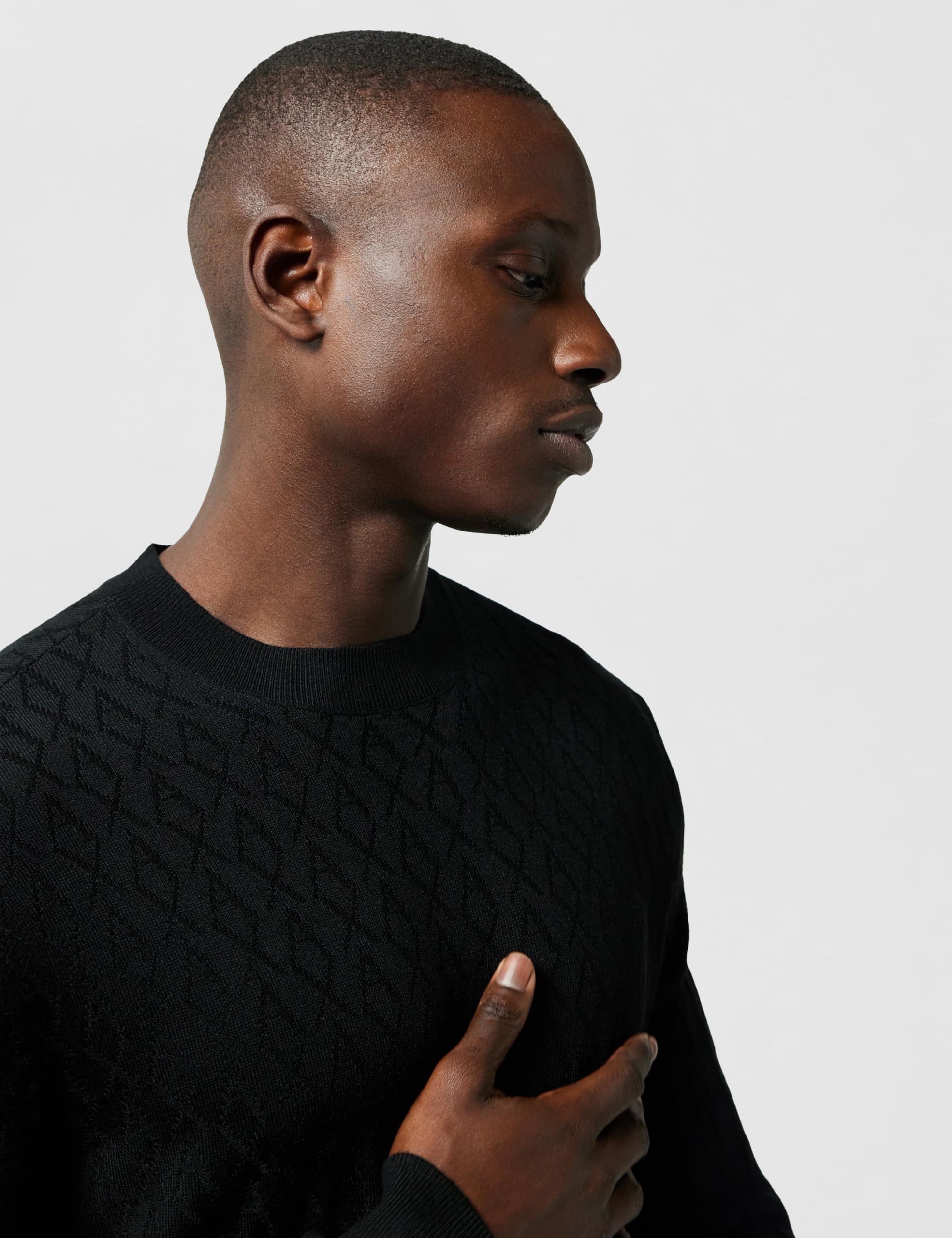 Armani Exchange Essential, Long Sleeve Monogram Logo Texture Maglione Uomo (Pacco da 1)