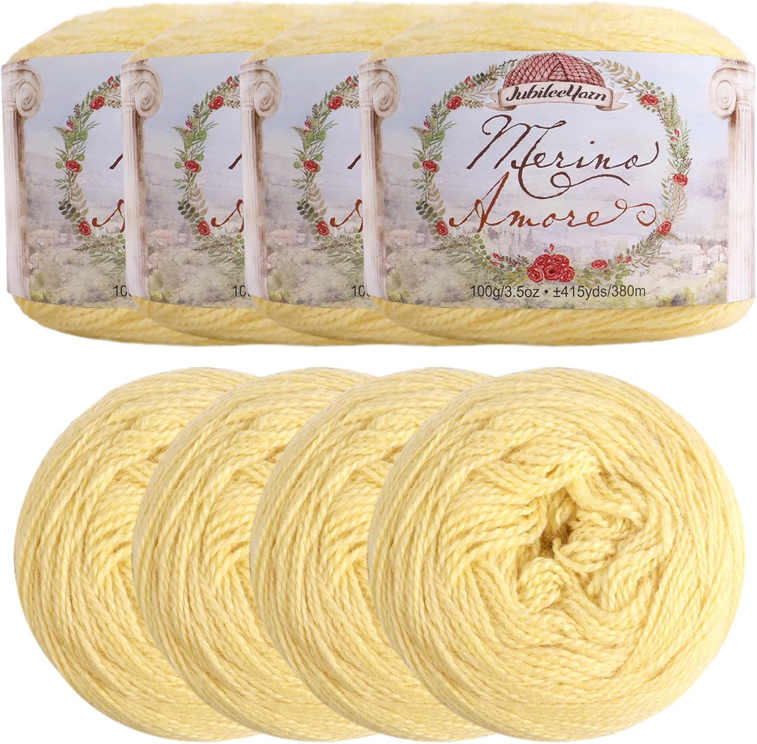 JubileeYarn Merino Amore Yarn - 100g/Cake Sport Weight Merino Wool - Milano - 4 Cakes
