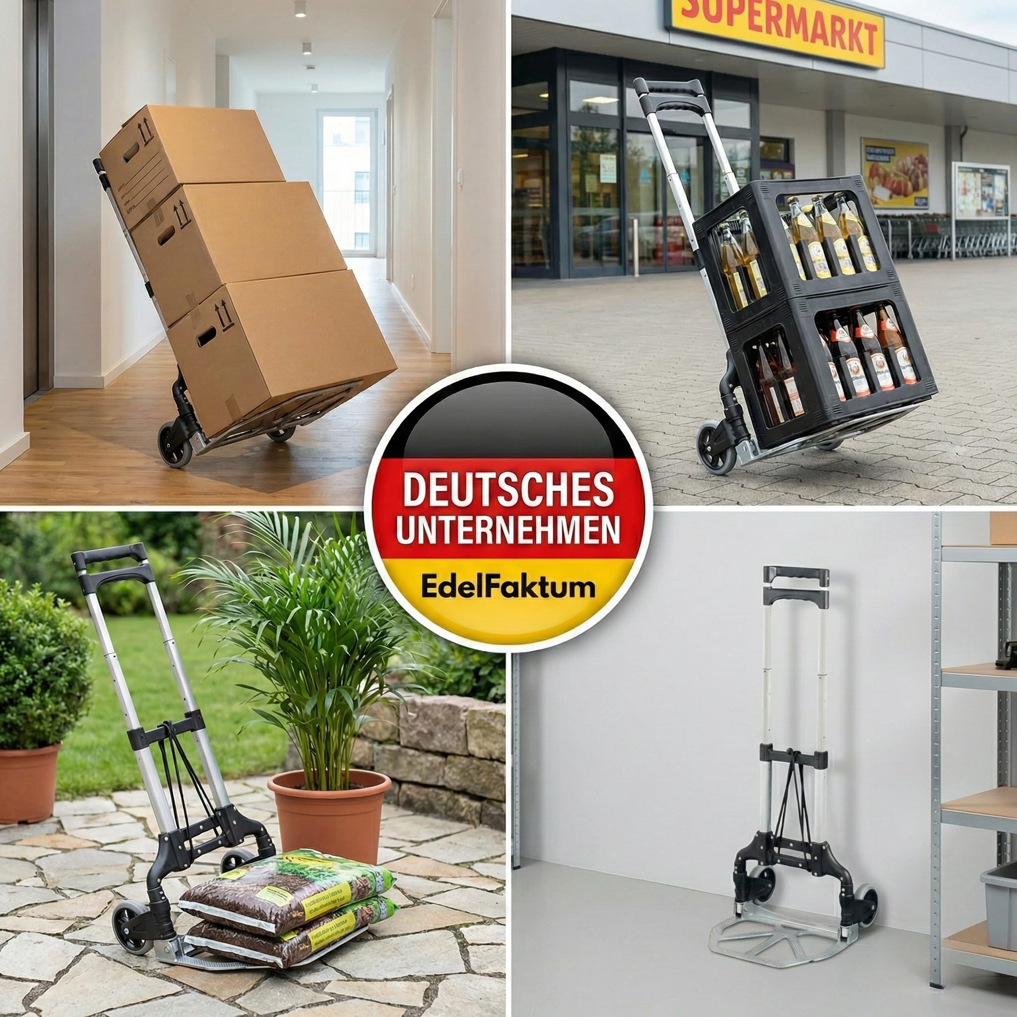 Sackkarre Klappbar, Transportwagen aus Aluminium mit 2 Expander | Transportkarre bis 80kg belastbar mit stabilen Reifen, Transporthilfe für Getränkekisten, Klappsackkarre