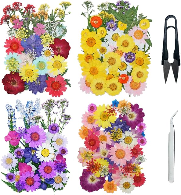 NA Cayway 160PCS Real Pressed Flowers Dry with Tweezers and Scissors Set, Dried Pressed Flowers Colorful Real Pressed Flowers for Resin Scrapbooking DIY Art Crafts, Epoxy Resin Jewelry, Soap Making