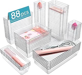 Vtopmart 88PCS Clear Plastic Drawer Organizers Set, 5-Size Versatile Bat...