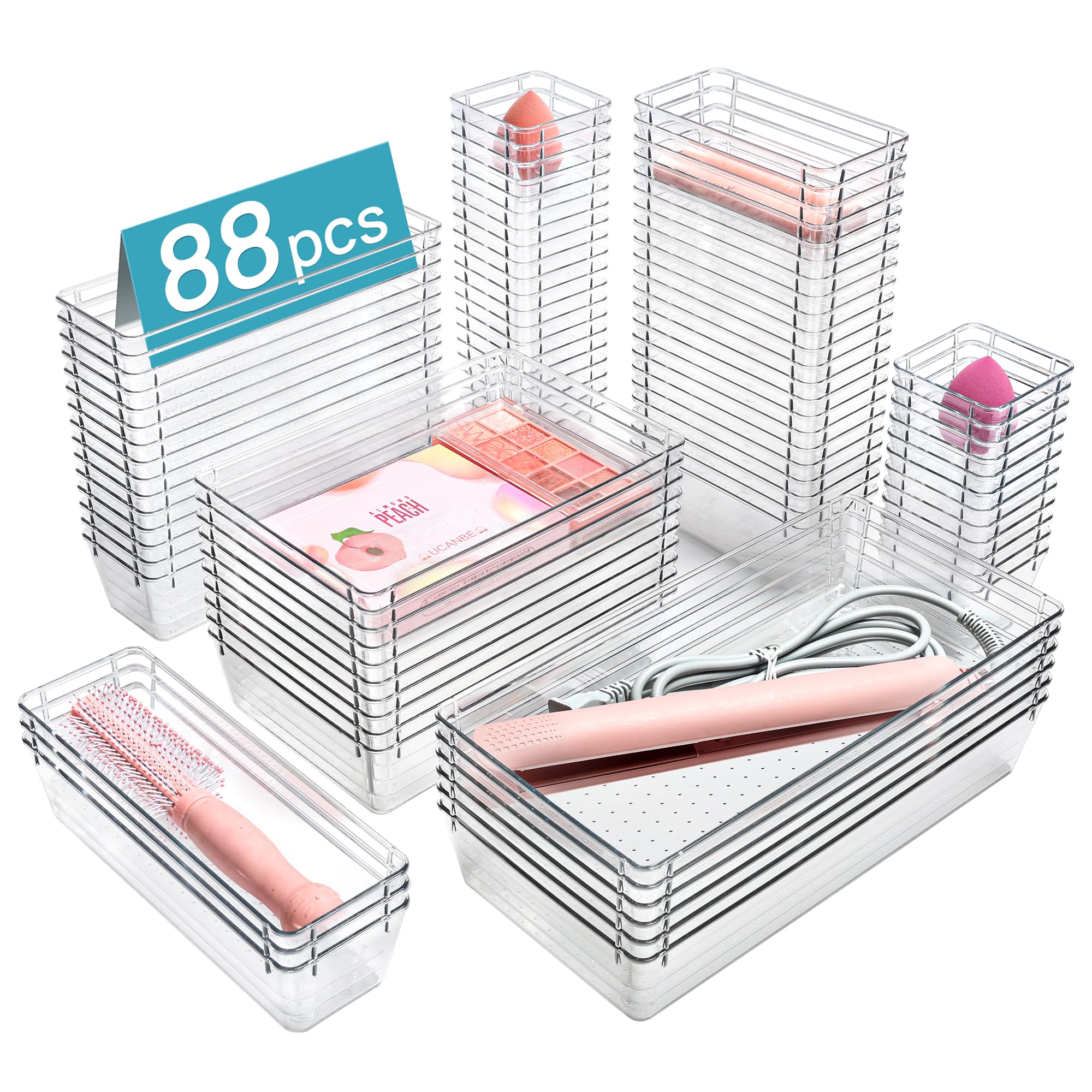 Vtopmart Set di 88 organizer per cassetti in plastica trasparente