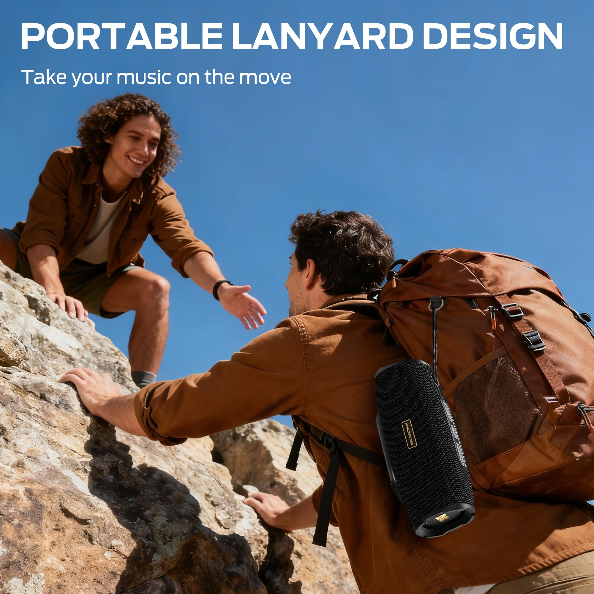 Monster S380 Bluetooth Speaker, Portable Speaker with 40W Stereo Sound, 20H Playtime, Bluetooth 6.0, IPX6 Waterproof, Support AUX/TF Card, TWS Pairing Wireless Speaker for Travel Party — view 7