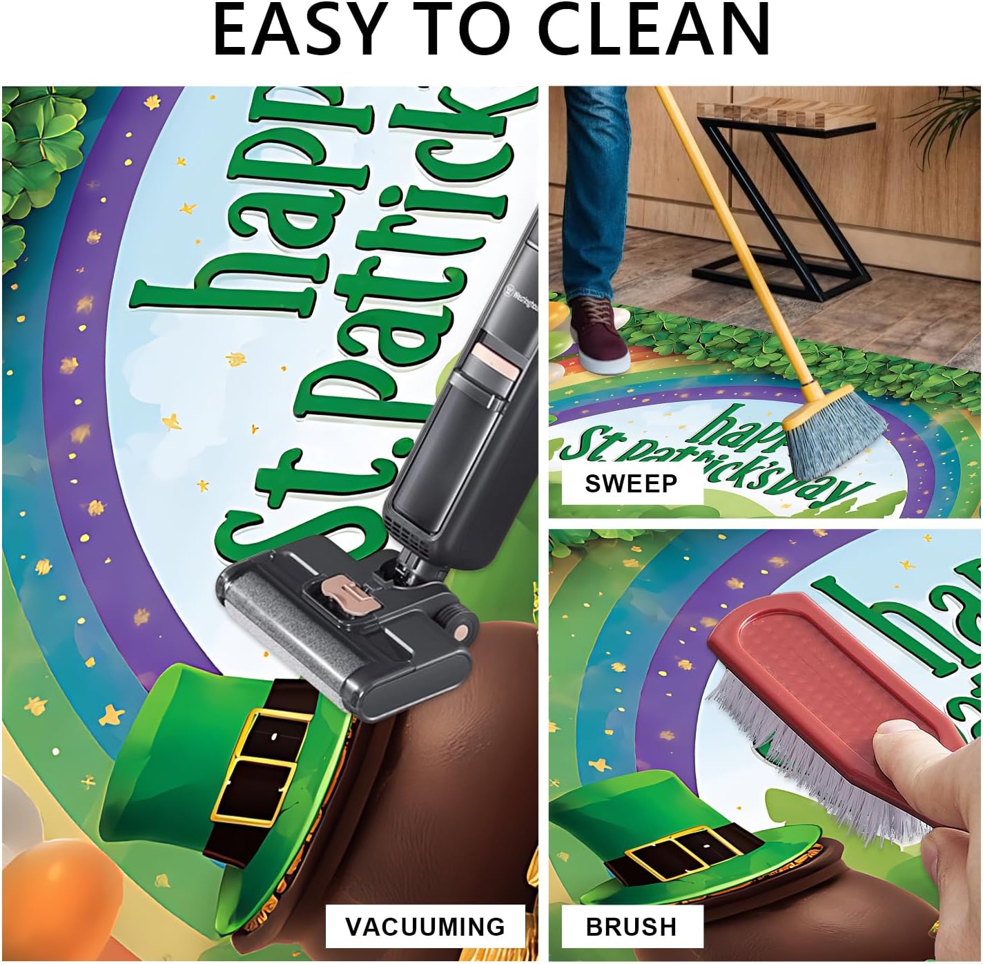 St. Patrick's Day Runner Rug 20x47 inch, Non-Slip Waterproof Laundry Room Rug Kitchen Runner with Festive Designs,Outdoor Indoor Entryway Floor Mat Home Decor (Rainbow, 20x47 inch)