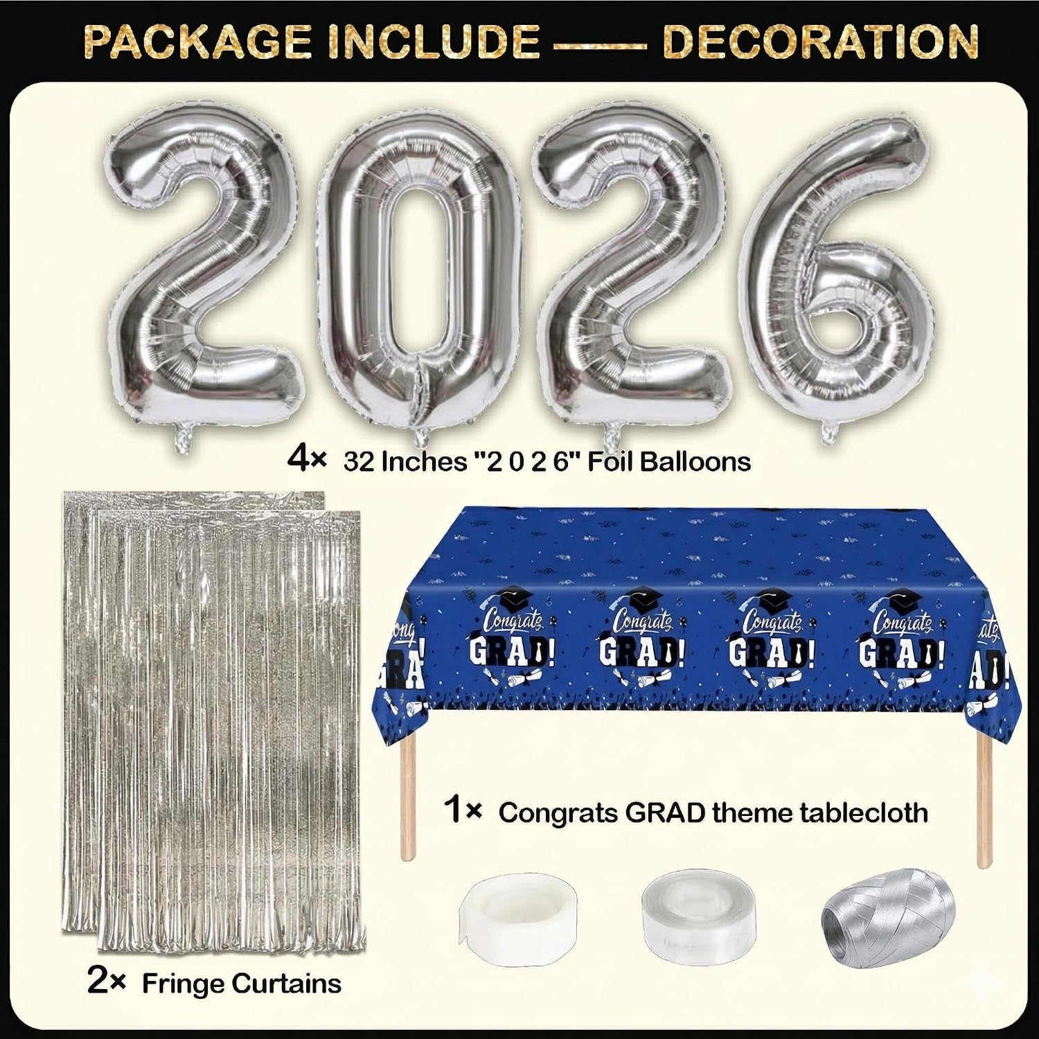 Blue and Silver Graduation Decorations Class of 2026 - Graduation Balloon Boxes, Balloon Arch Garland Kit, Fringe Curtains, Party Decorations 2026 for Any Grades