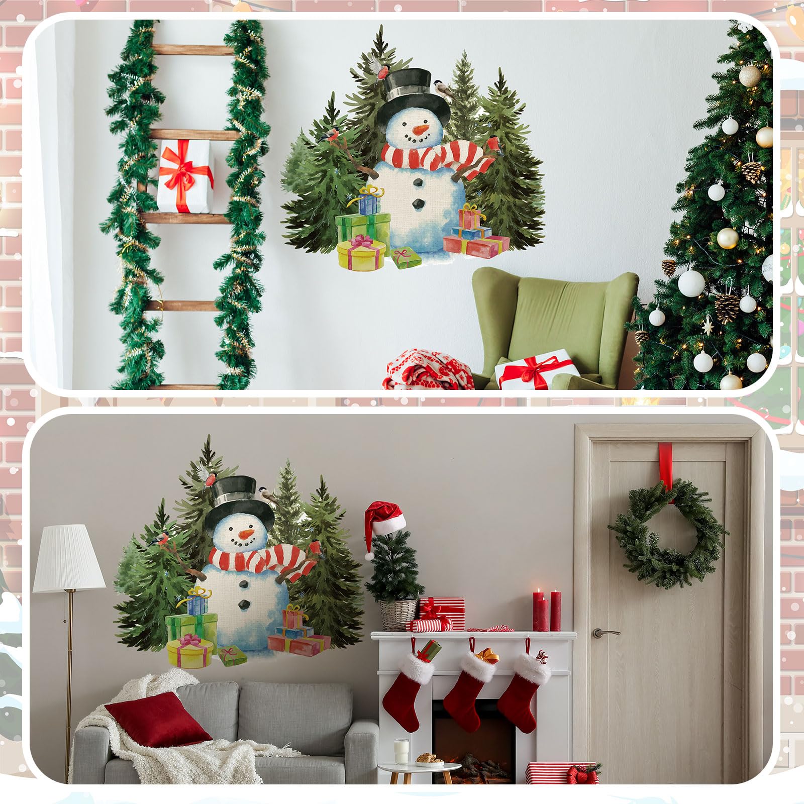 Qeeenar 3 Bögen Weihnachten Schneemann Wandaufkleber Weihnachten Schneemann Wanddekoration DIY Abnehmbare Weihnachten Wandaufkleber Aquarell Weihnachten Fenster Haften für Xmas Badezimmer Wohnzimmer