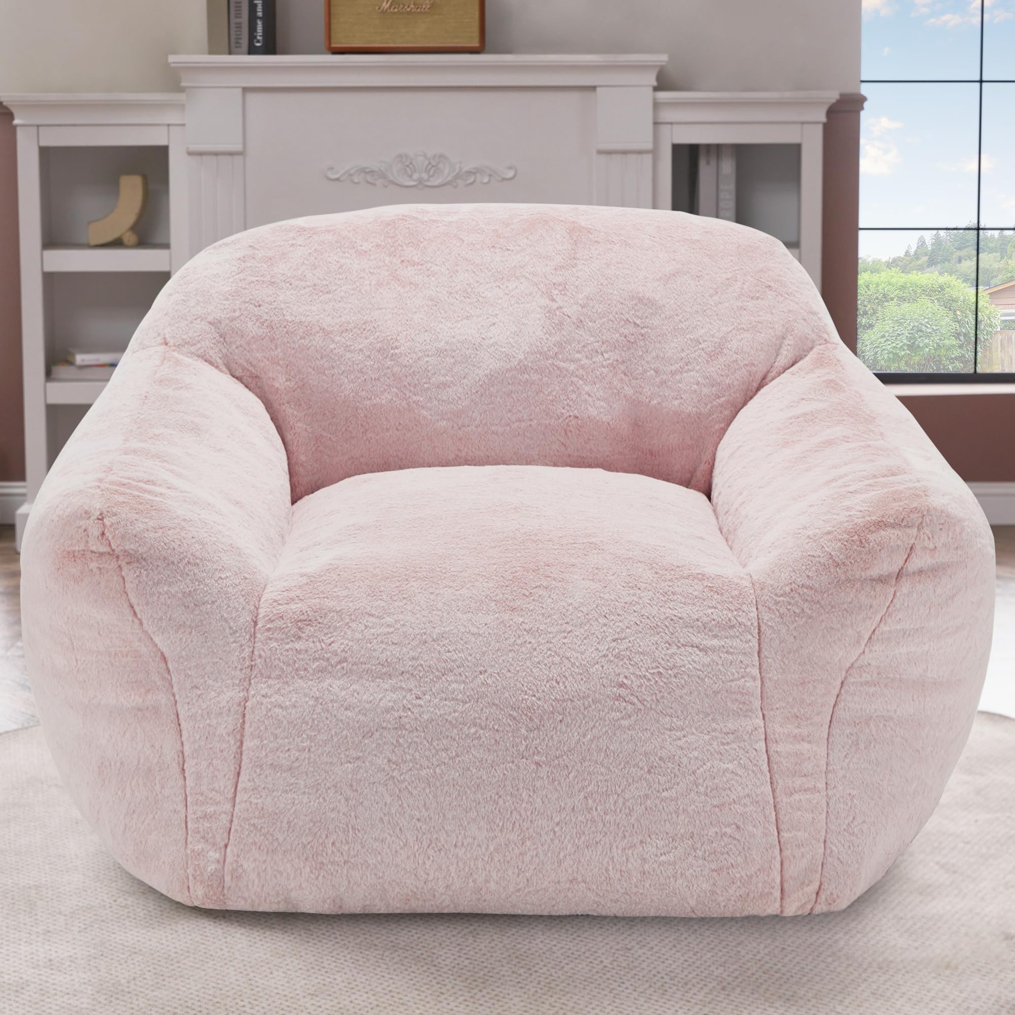 Bean Bag Chair Bean Bag Chairs for Adults Comfy Beanbag Giant Bean Bag Chair with Spacious Design Bean Bag Couch with Armrest Large Bean Bag Chair with Filler for Living Room Bedroom (Pink)