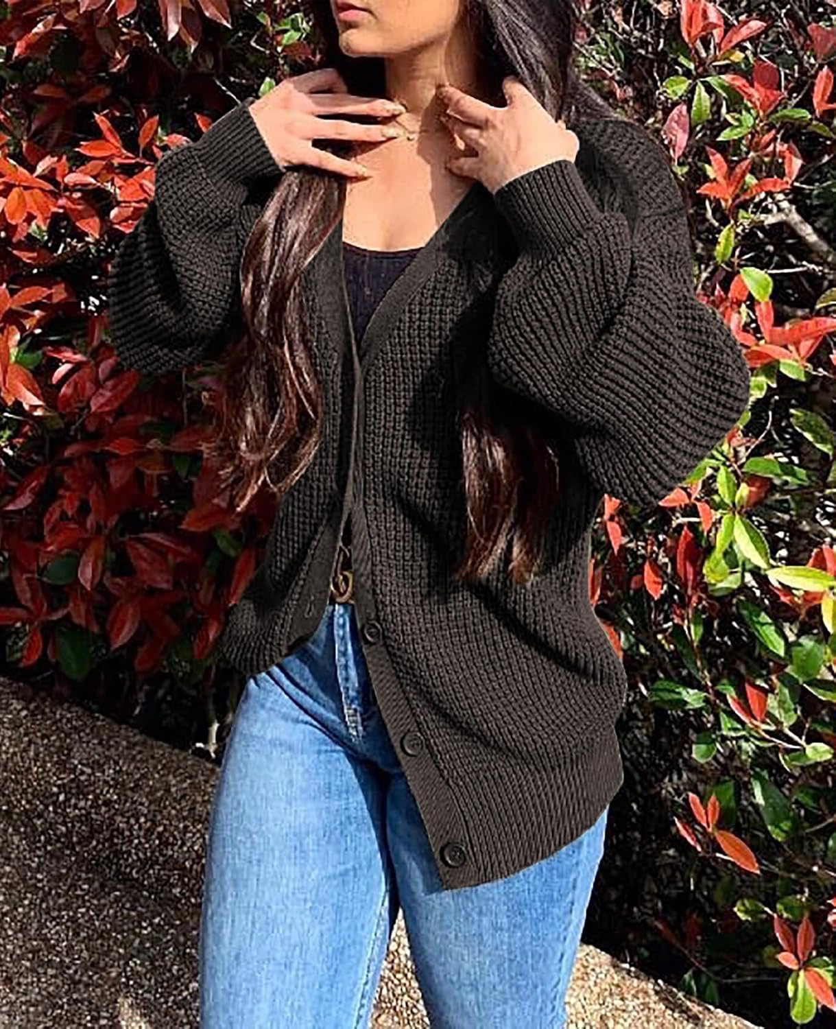 QUALFORT Cardigan Sweaters for Women 100% Cotton Button-Down Oversized Knit Outerwear Fall Tops for Women 2026 - Image 7