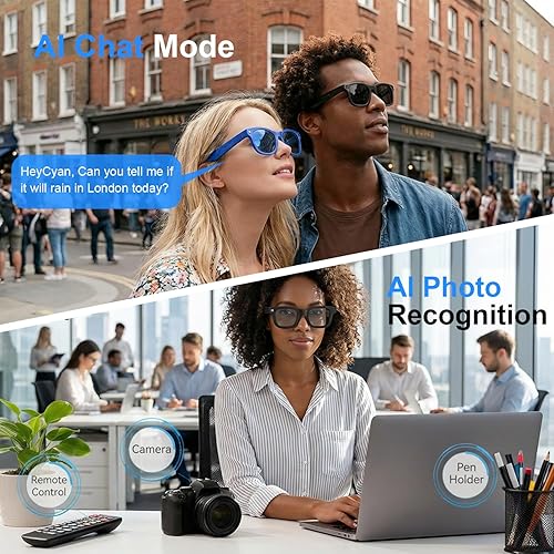 Miniatura 3 de Lentes inteligentes AI con cámara, gafas de cámara HD de 8 MP, gafas de sol de grabación de video 1080P, traducción en tiempo real, asistente de