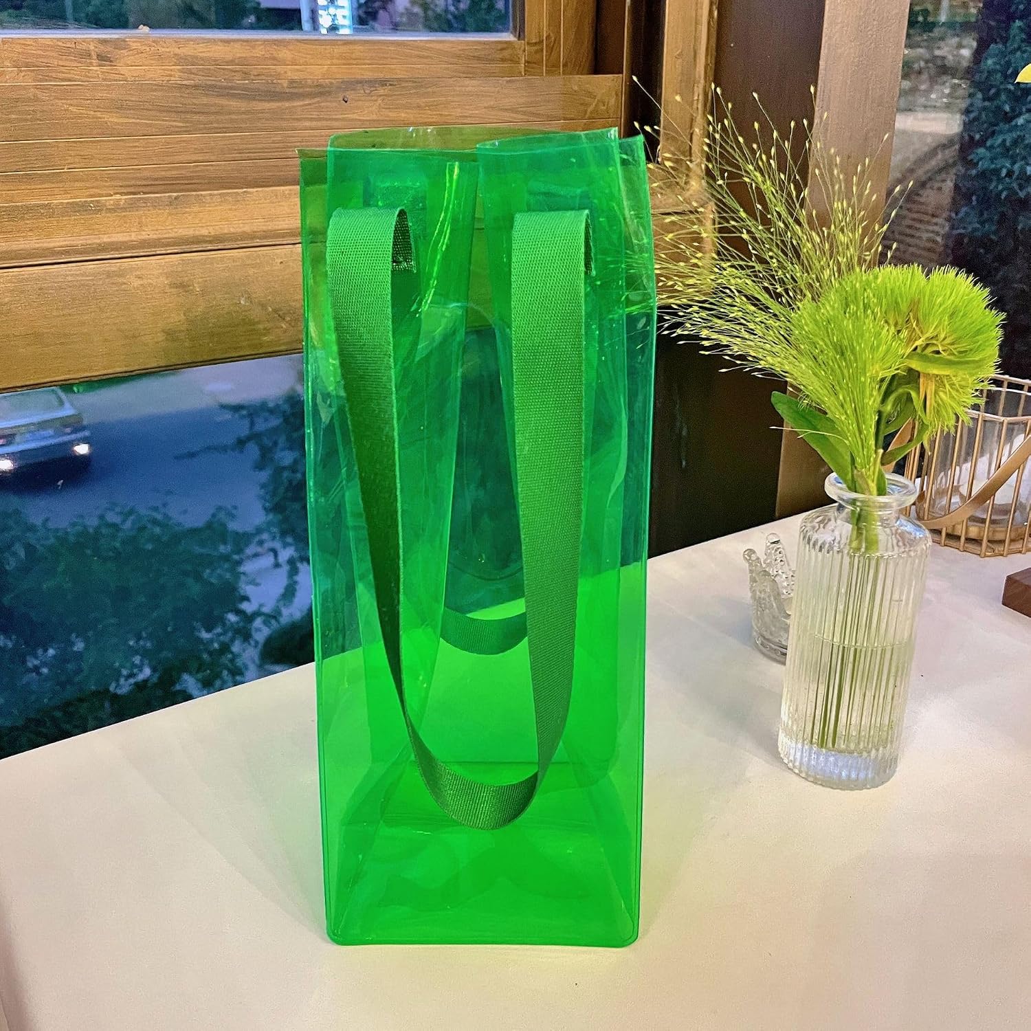 Nvzi gifts, flowers, gift box packaging bags, colored PVC ice bags, waterproof flower gift bags (green)