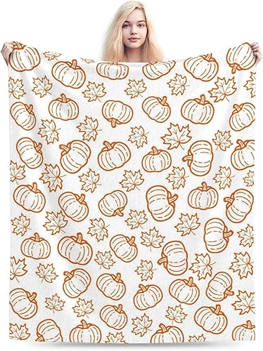 Manta decorativa de calabaza de otoño, manta de franela de franela de hoja de arce naranja de 60 x 50 pulgadas, regalos de otoño para mujeres y