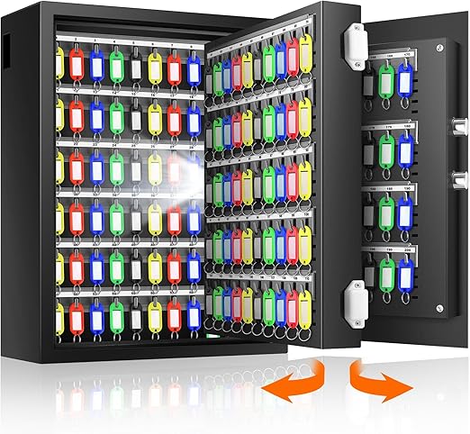 200 Keys Fireproof Key Safe with Hook Plates and Key Tags, Anti-Theft Key Lock Box Wall Mount with Combination Lock, Heavy Duty Key Box Key Cabinet Key Organizer for Home Office Garage