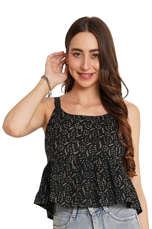 COTLAND Fashions Designer Pre-Shrunk Cotton Peplum Top for Women – Midnight Chic