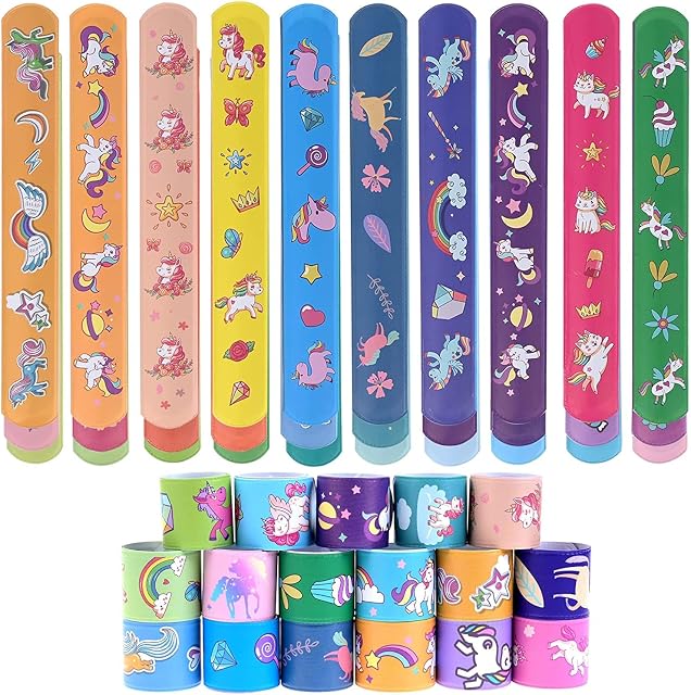 Cieex 30pcs Slap Bands for Kids, Slap Bracelets Fun, Colorful Unicorn Patterns Slap Wrist Bands for Gift, Party Bags, Party Bag fillers, Party Flavors