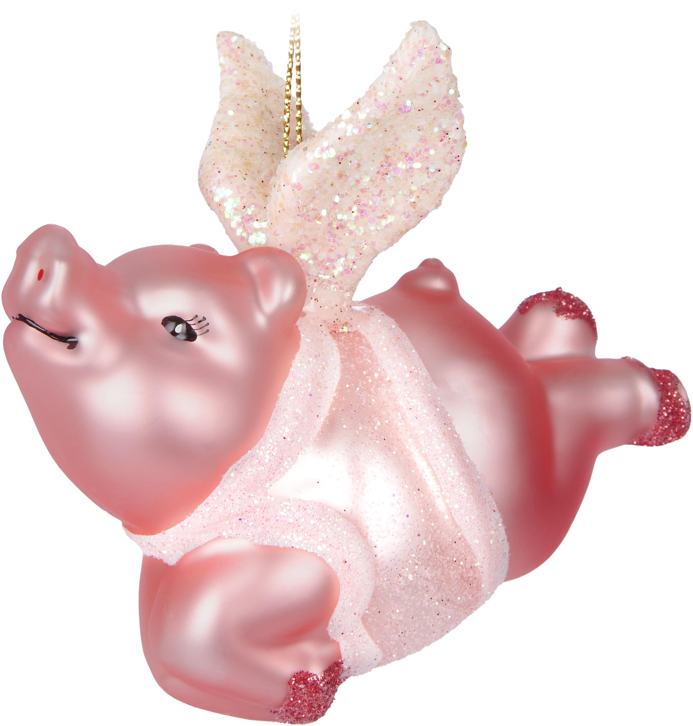 Brubaker Flying Pig - Glass Christmas Bauble With Angel Wings - Hand-Painted & Mouth-Blown - Humorous Tree Decoration Figure - Funny Hanging Ornament - 3.5 Inches (9 Cm)