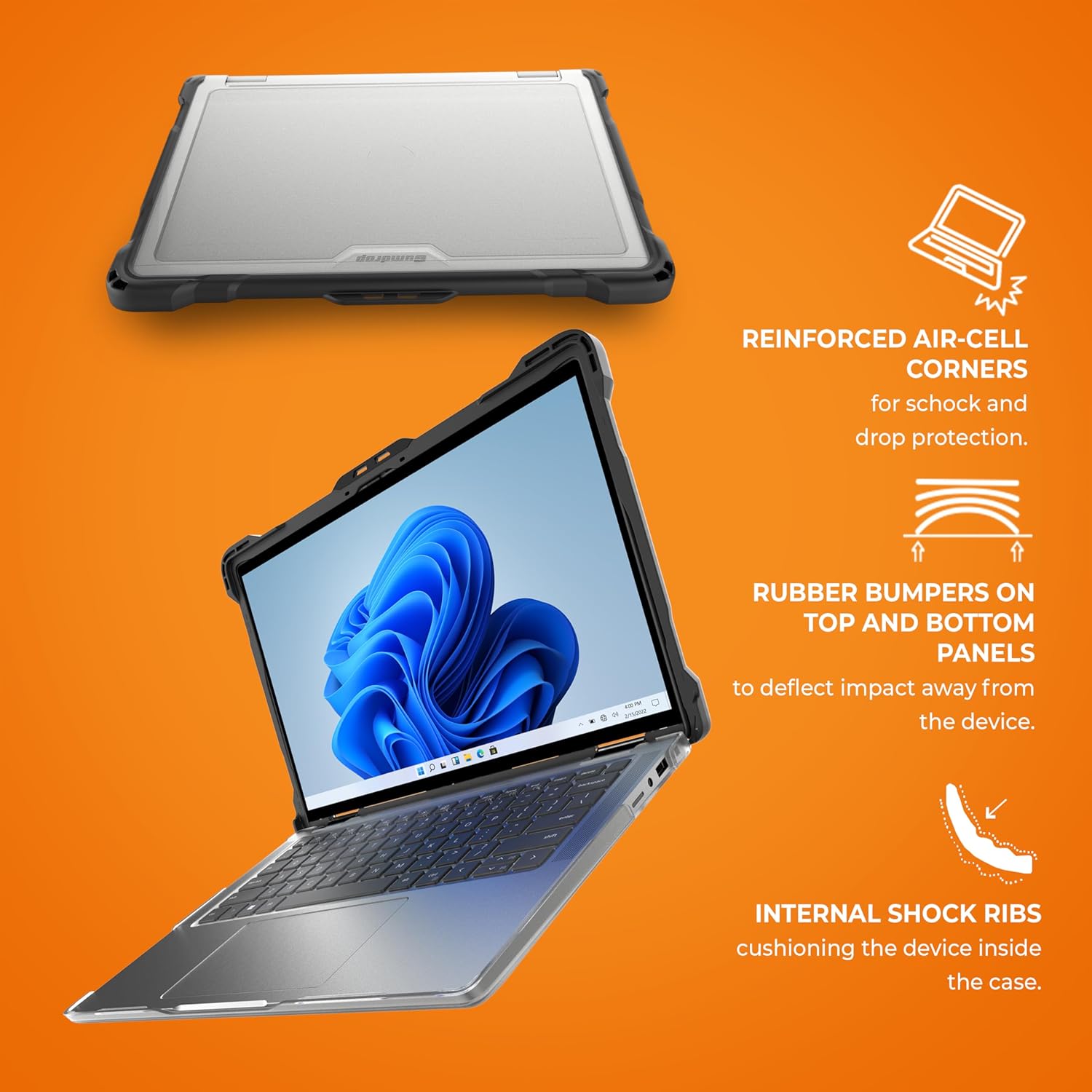 Gumdrop SlimTech Custom Case Fits Dell Latitude 7350 | 7340 (2-in-1) - Lightweight Protection, Rubberized Thread on Sides, Seamless Asset Tagging, Embelishment Friendy for School or Work - Black - Image 5