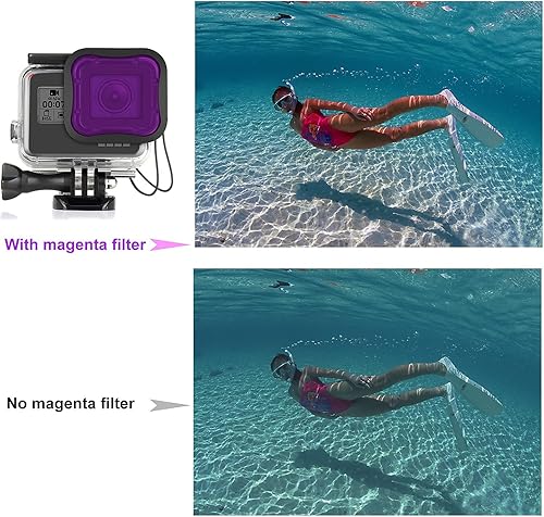 Miniatura 6 de Filtro de buceo para GoPro 7, 6, 5, Super Suit - Juego de 4 filtros de carcasa de buceo (color rojo, magenta, rosa esnórquel, filtro macro)