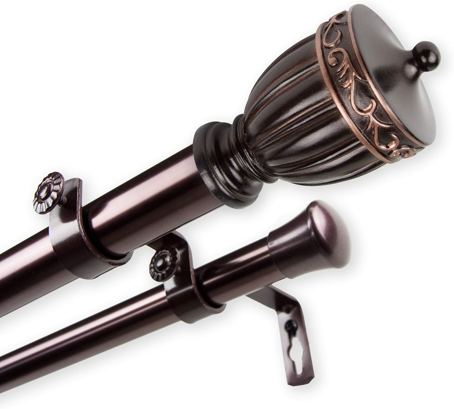Risler 1 inch Diameter Adjustable Double Curtain Rod Bronze 120 to 170 inches Bronze Finish