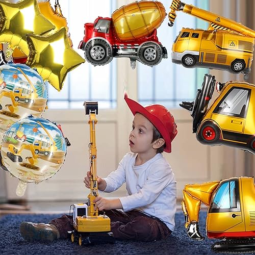 Miniatura 4 de 8 globos de aluminio para excavadora, montacargas, mezcladores, camiones, grúas, globos de construcción grandes de 32 pulgadas para niños,