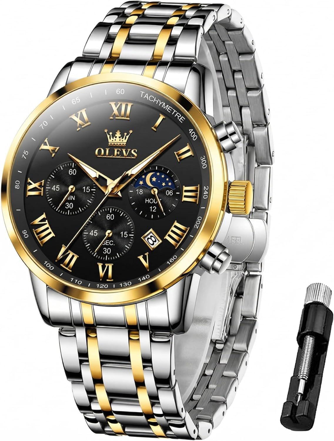 OLEVS Mens Watches Luxury Big Face Waterproof Stainless